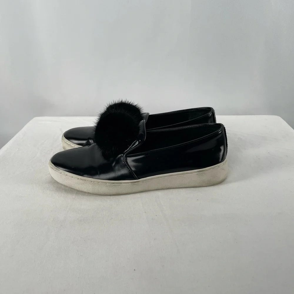 Michael Kors Collection‎ Eddy Patent Leather Pom Pom Sneaker in Black Size 5.5